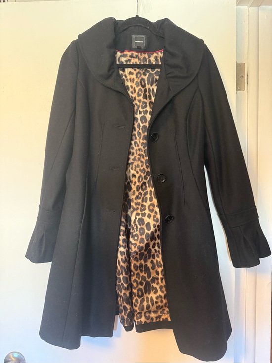 Express Jackets & Blazers - Express Black Pea Coat with Leopard-Print Lining
